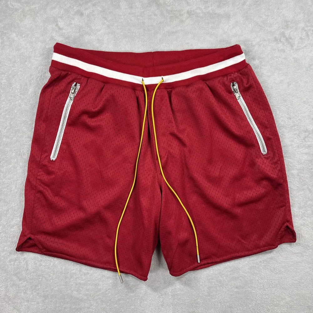 mnml Mesh Basketball Shorts Mens Large Red Drawstring Zipper Pockets Athletic